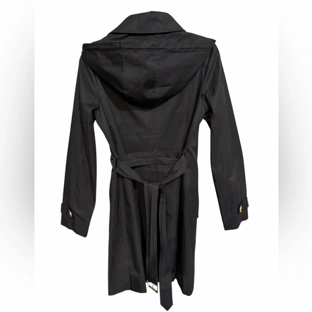 Michael Kors Black Waterproof Trench Coat with Gold Accents - Picture 4 of 7